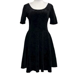 T/O Sweaters Black Crushed Velvet Floral Scoop Back Swing Dress